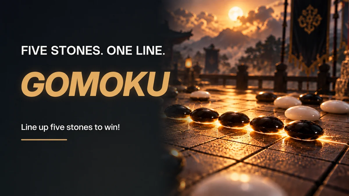 Five stones. One line. Gomoku: connect five stones of the same color to win.